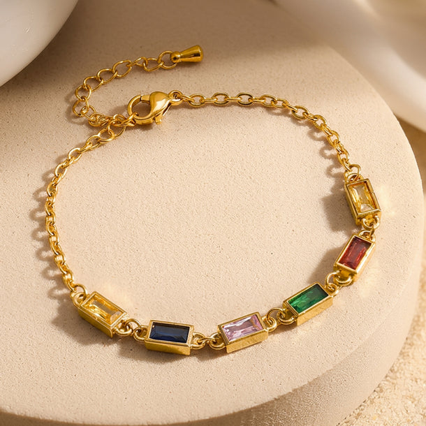 Demifine 18K Gold Plated Stainless Steel Multicolor Crystal Bracelet