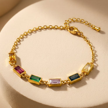 Demifine 18K Gold Plated Stainless Steel Multicolor Crystal Bracelet