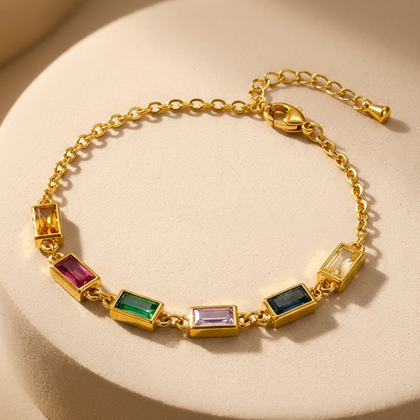 Demifine 18K Gold Plated Stainless Steel Multicolor Crystal Bracelet