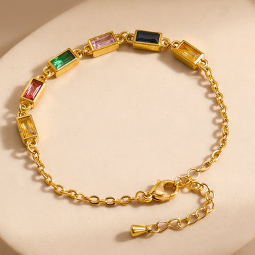 Demifine 18K Gold Plated Stainless Steel Multicolor Crystal Bracelet