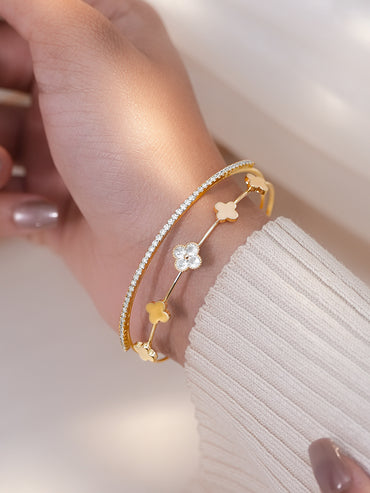 Gold Plated Dual Layered Floral Bracelet