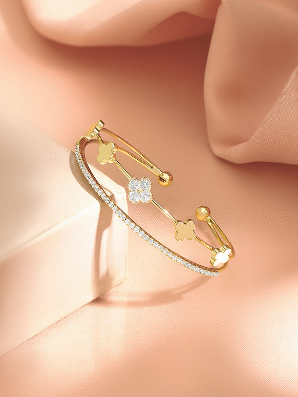 Gold Plated Dual Layered Floral Bracelet