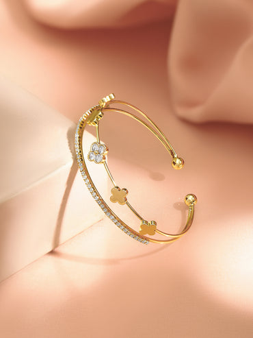 Gold Plated Dual Layered Floral Bracelet