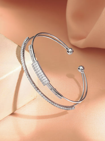 Rhodium Plated Dual Layered Bracelet