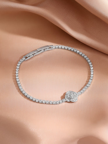 Rhodium Plated Floral Motif Silver Bracelet