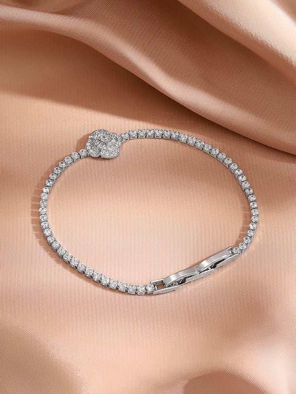 Rhodium Plated Floral Motif Silver Bracelet