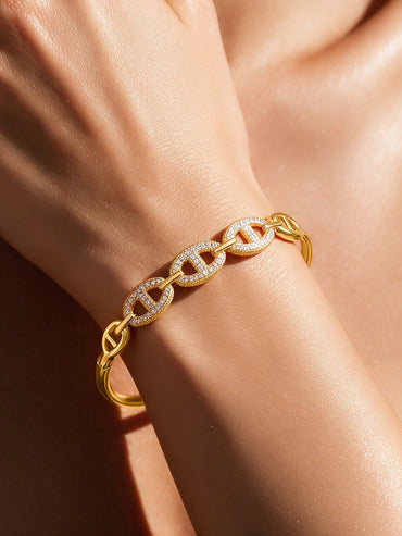 Gold Plated Chnky Chain Link American Diamond Zirconia Bracelet