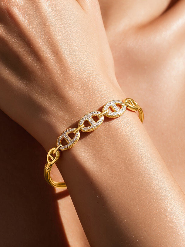 Gold Plated Chnky Chain Link American Diamond Zirconia Bracelet