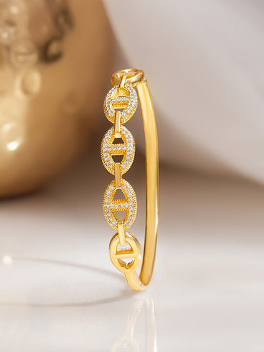 Gold Plated Chnky Chain Link American Diamond Zirconia Bracelet