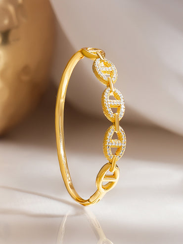 Gold Plated Chnky Chain Link American Diamond Zirconia Bracelet