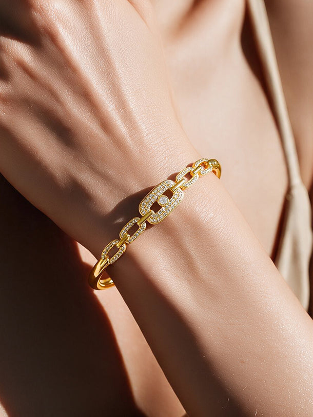 Gold Plated Chunky Chain Link American Diamond Zirconia Bracelet
