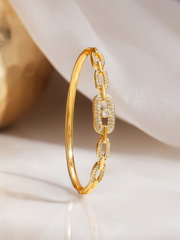 Gold Plated Chunky Chain Link American Diamond Zirconia Bracelet