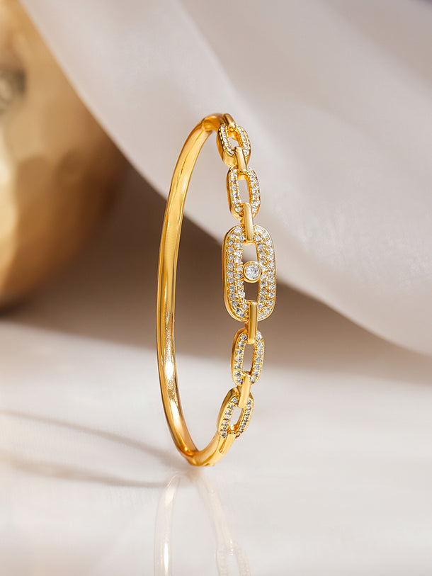 Gold Plated Chunky Chain Link American Diamond Zirconia Bracelet