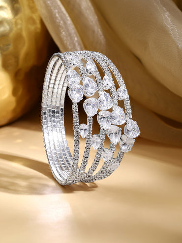 Rhodium Plated Crystal Cascade Statement Bangle