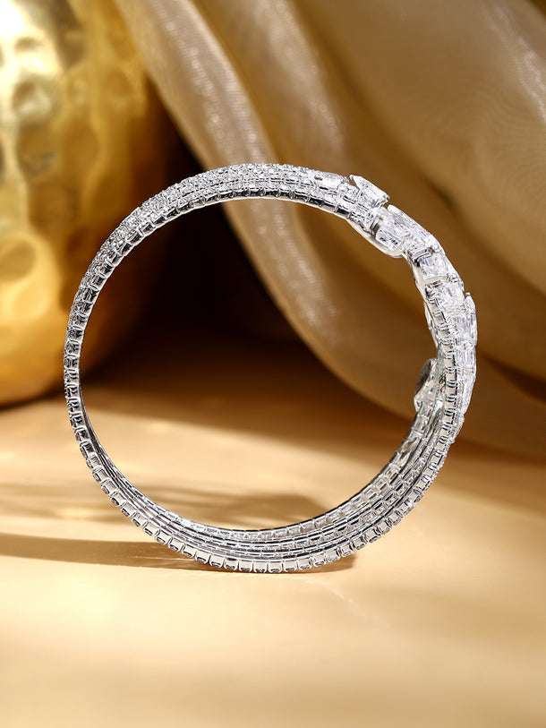 Rhodium Plated Crystal Cascade Statement Bangle