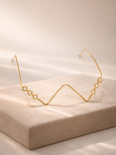 Gold Tone Brass Floral Pearl Facelet Face Jewellery