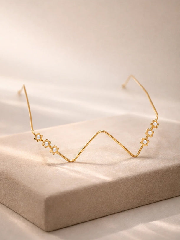 Gold Tone Brass Floral Pearl Facelet Face Jewellery