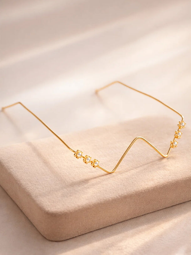 Gold Tone Brass Floral Pearl Facelet Face Jewellery
