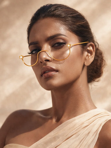 Gold Tone Brass Minimal Pearl Blossom Facelet Face Jewellery