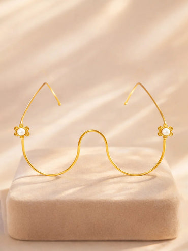 Gold Tone Brass Minimal Pearl Blossom Facelet Face Jewellery