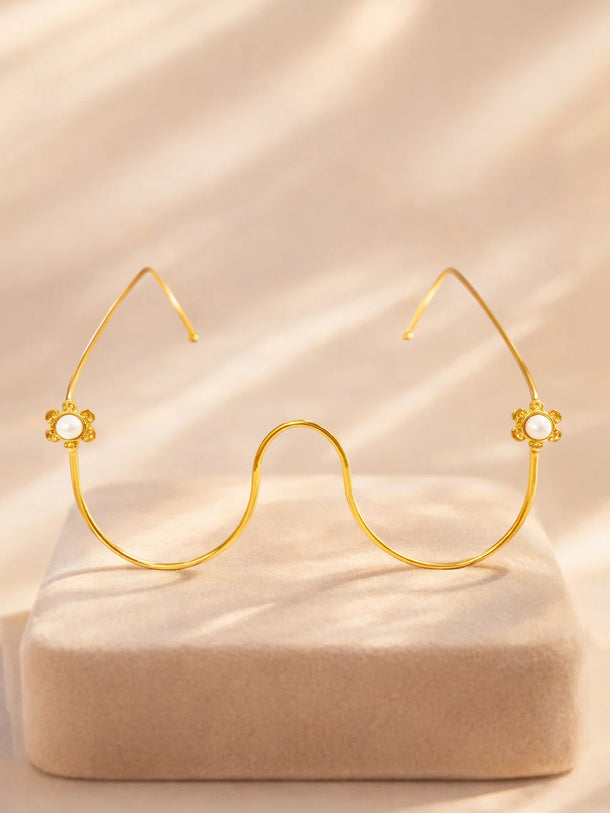 Gold Tone Brass Minimal Pearl Blossom Facelet Face Jewellery