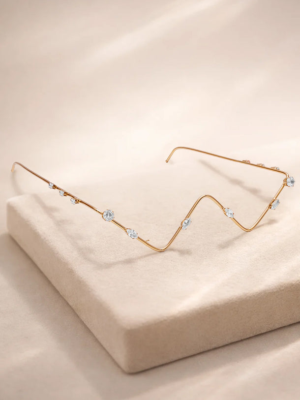 Gold Tone Brass Minimal Crystal Facelet Face Jewellery