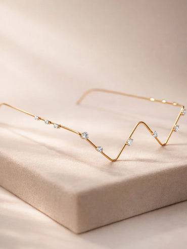 Gold Tone Brass Minimal Crystal Facelet Face Jewellery