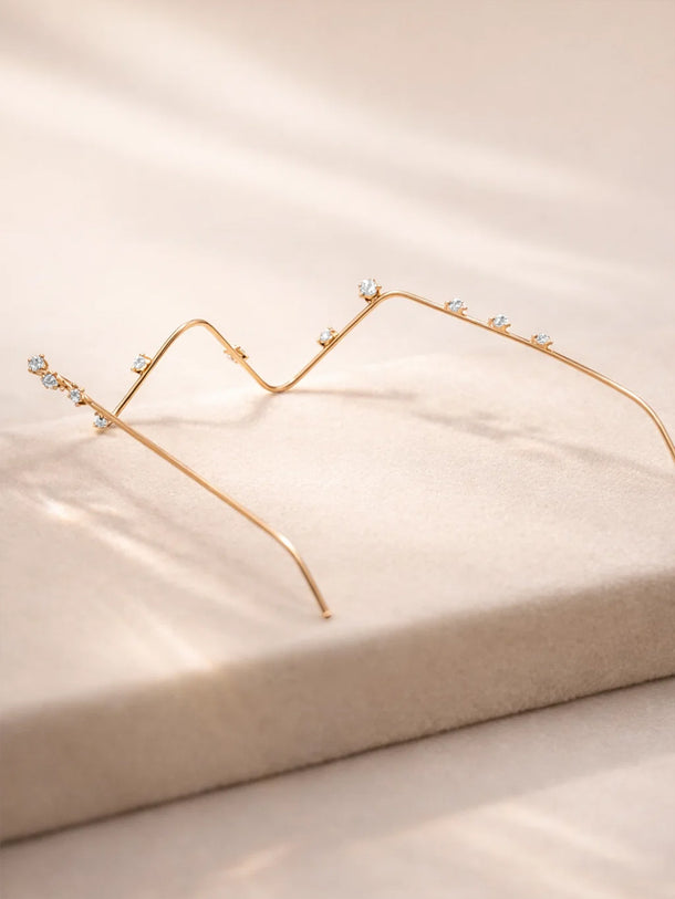 Gold Tone Brass Minimal Crystal Facelet Face Jewellery