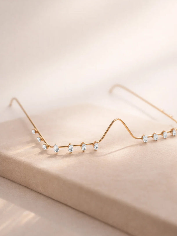 Gold Tone Brass Crystal Drop Curve Facelet Face Jewellery