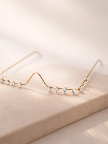 Gold Tone Brass Crystal Drop Curve Facelet Face Jewellery
