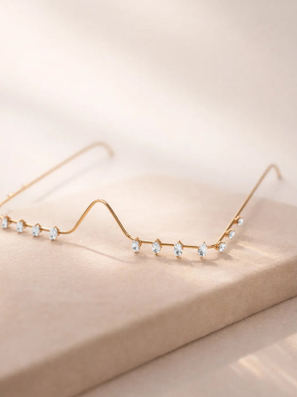 Gold Tone Brass Crystal Drop Curve Facelet Face Jewellery