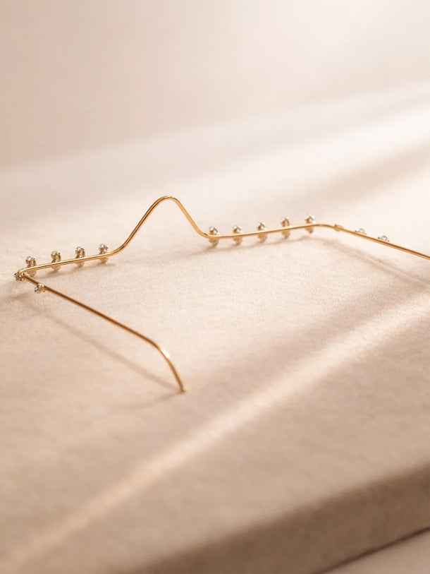 Gold Tone Brass Crystal Drop Curve Facelet Face Jewellery