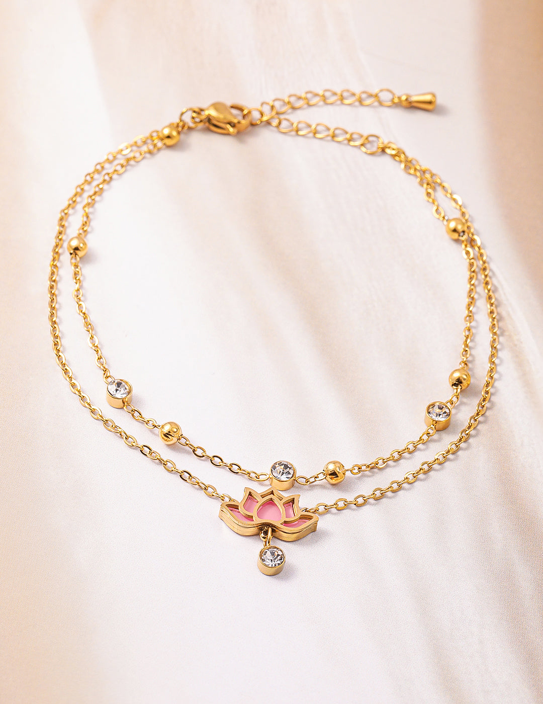 18K Gold Plated Stainless Steel Tarnish-Free Waterproof Zirconia Studded Anklet