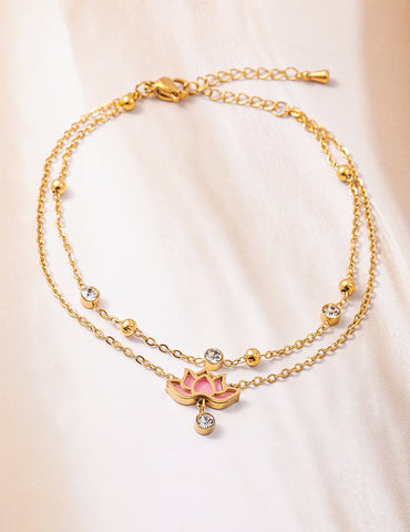 18K Gold Plated Stainless Steel Tarnish-Free Waterproof Zirconia Studded Anklet