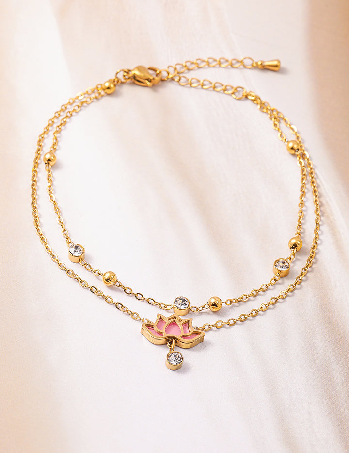 18K Gold Plated Stainless Steel Tarnish-Free Waterproof Zirconia Studded Anklet