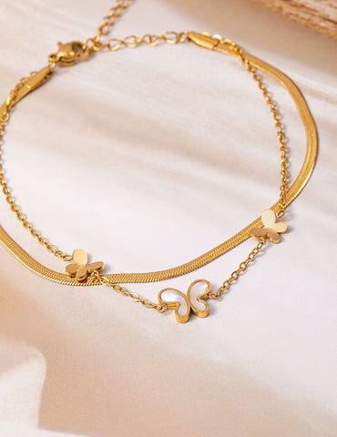 18K Gold Plated Stainless Steel Tarnish-Free Waterproof Butterfly Charm Anklet