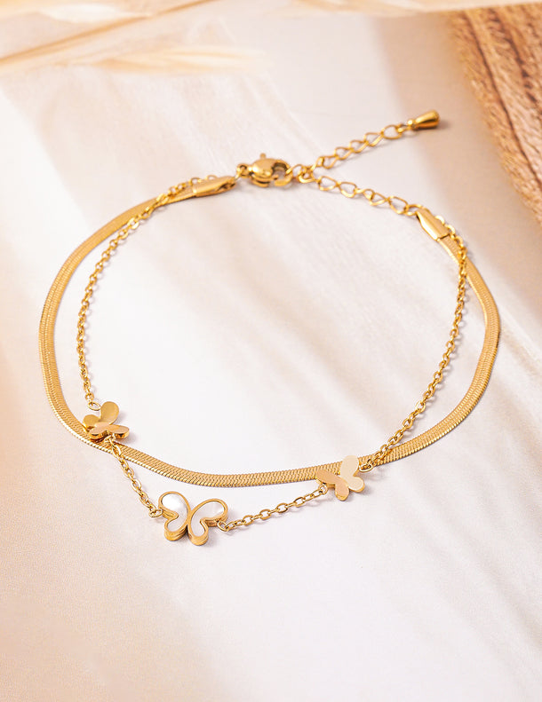 18K Gold Plated Stainless Steel Tarnish-Free Waterproof Butterfly Charm Anklet