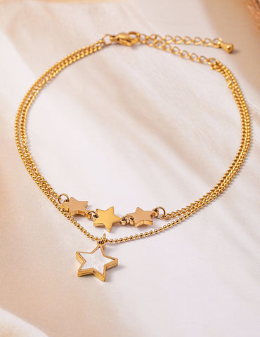 18K Gold Plated Stainless Steel Tarnish-Free Waterproof Star Charm Anklet