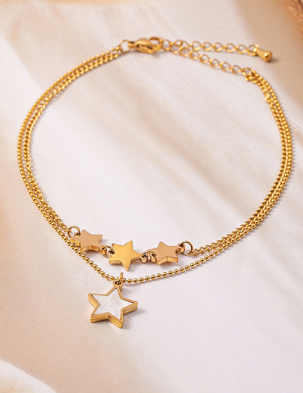 18K Gold Plated Stainless Steel Tarnish-Free Waterproof Star Charm Anklet