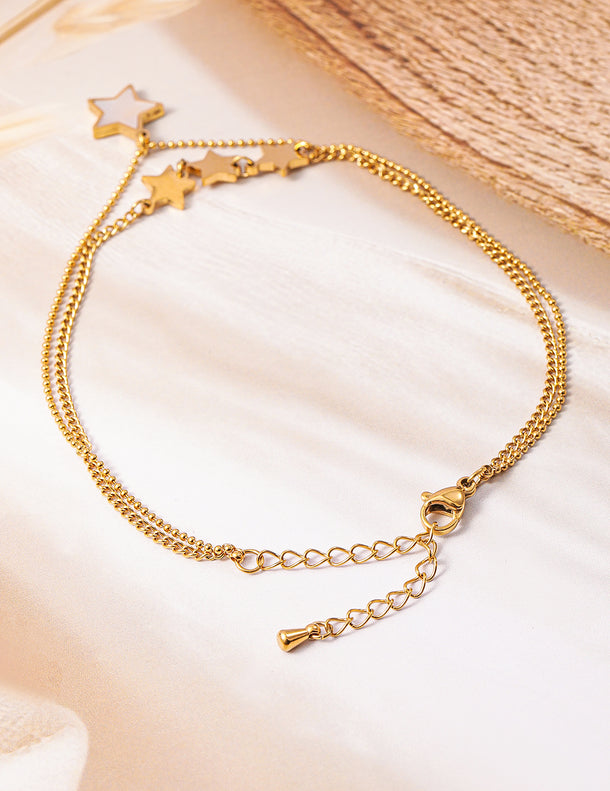 18K Gold Plated Stainless Steel Tarnish-Free Waterproof Star Charm Anklet
