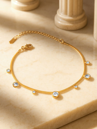 Dangling American Diamond Zirconia Gold Plated Anklet