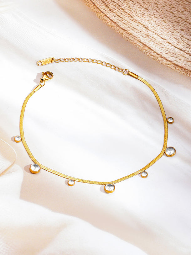 Dangling American Diamond Zirconia Gold Plated Anklet