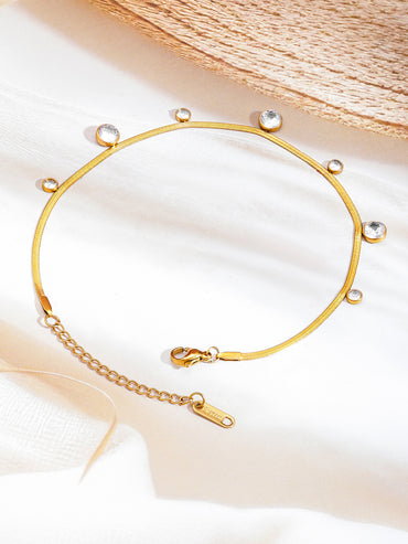 Dangling American Diamond Zirconia Gold Plated Anklet