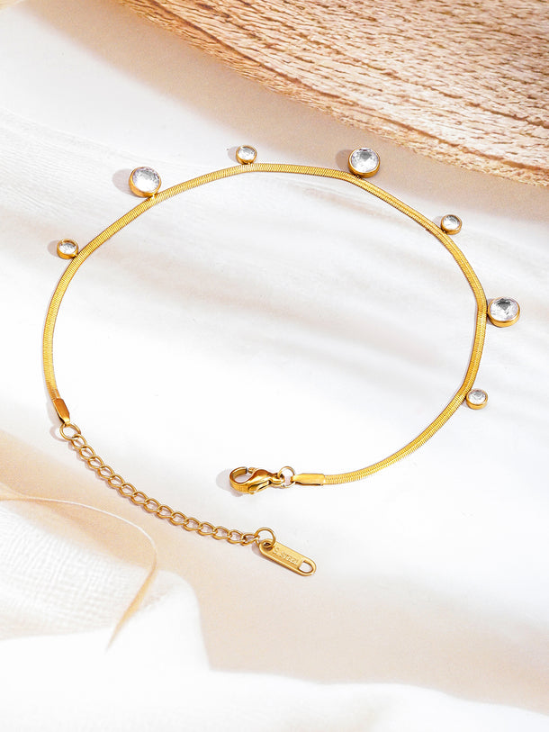 Dangling American Diamond Zirconia Gold Plated Anklet