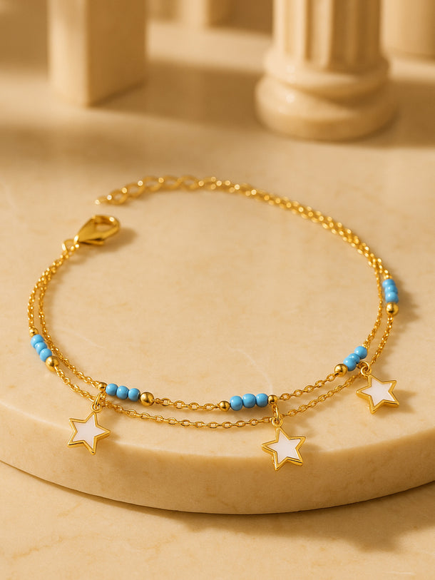 Star Motif Blue Beaded Anklet