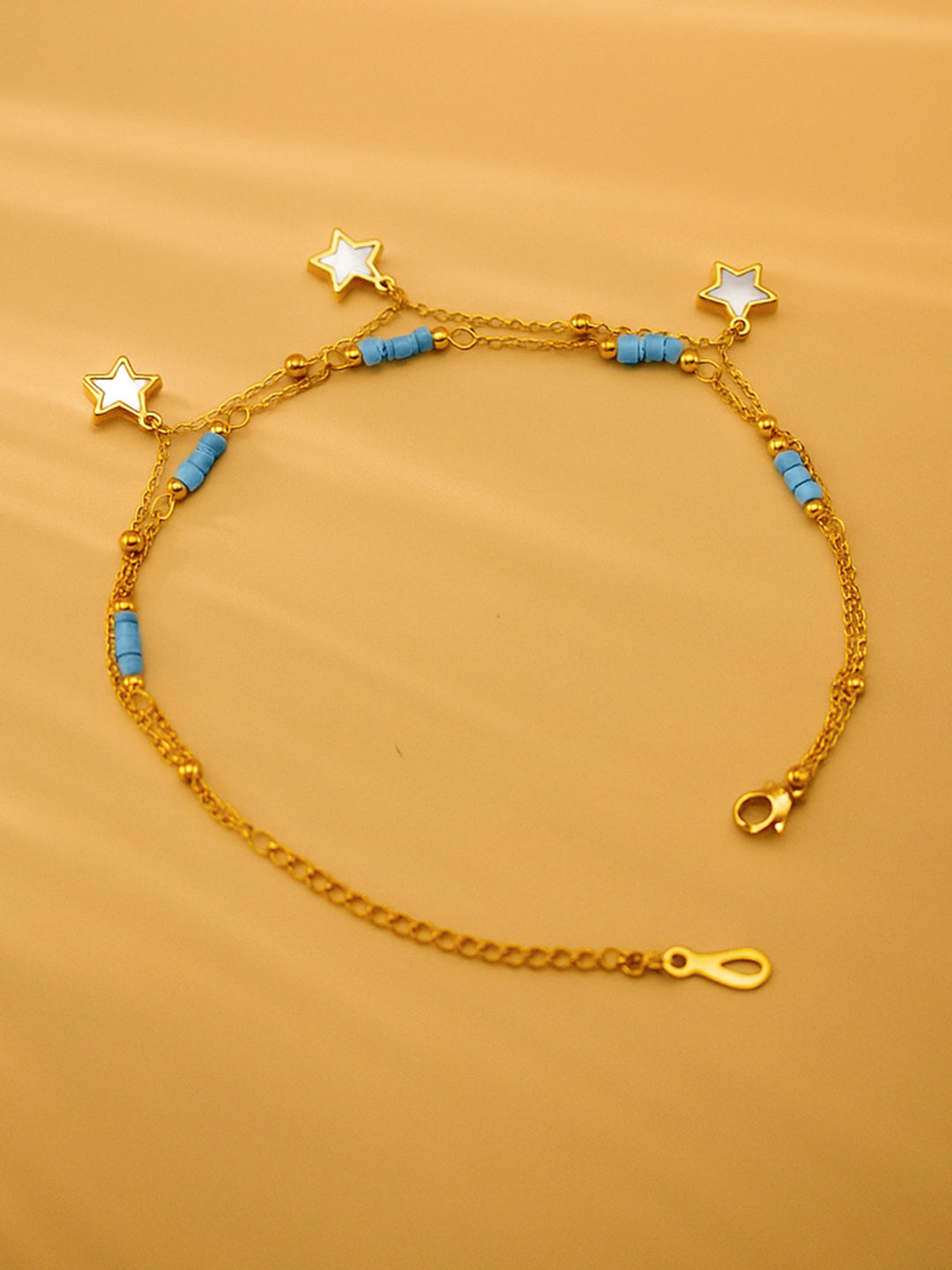 Rubans Stainless Steel 18K Gold-Plated Artificial Beaded Layered Anklet