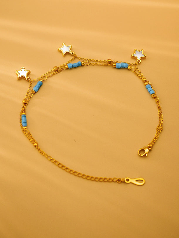 Star Motif Blue Beaded Anklet