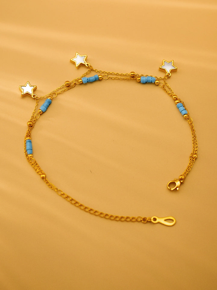 Rubans Stainless Steel 18K Gold-Plated Artificial Beaded Layered Anklet