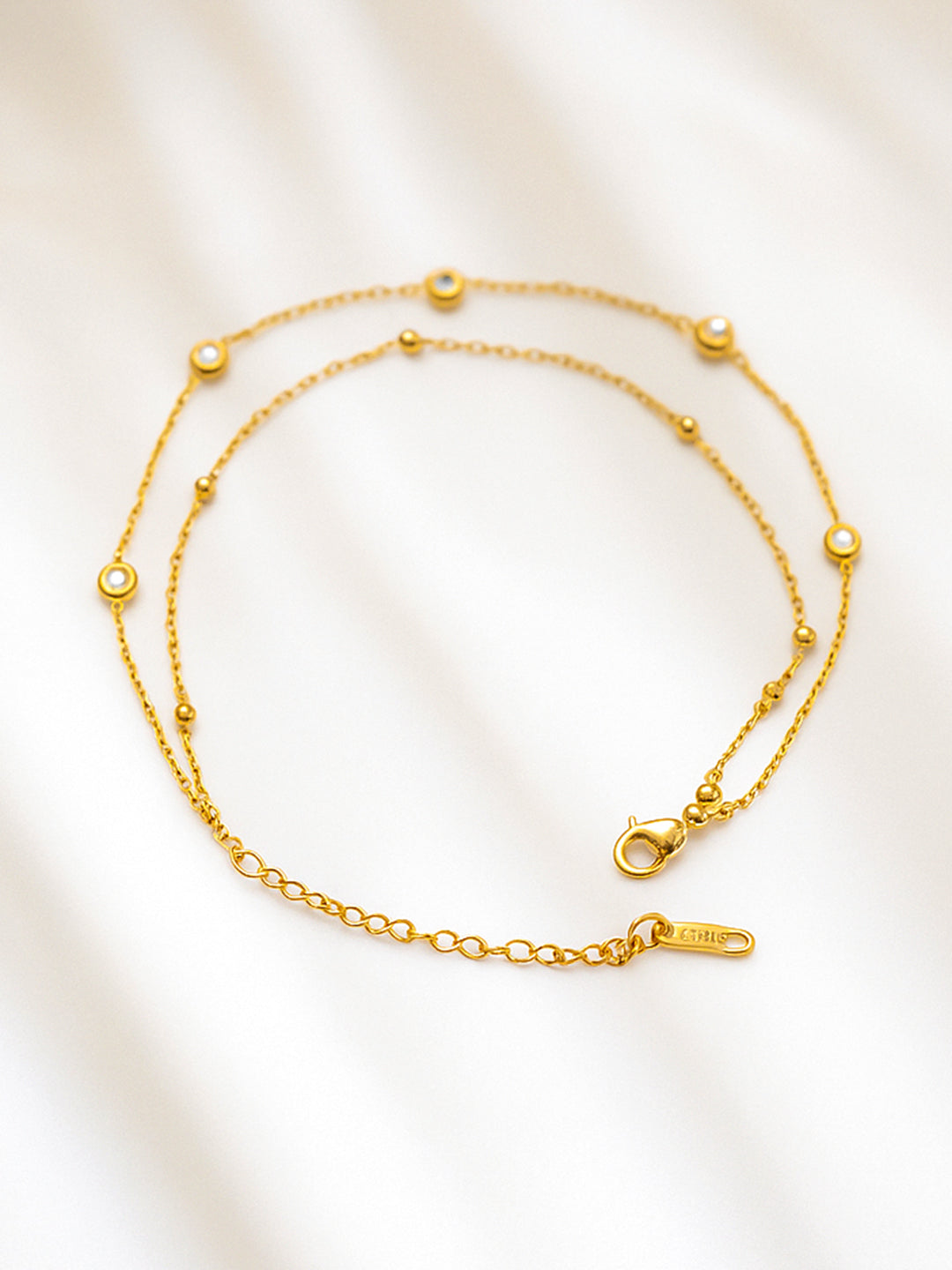 Rubans Stainless Steel 18K Gold-Plated Zircon Studded Layered Anklet