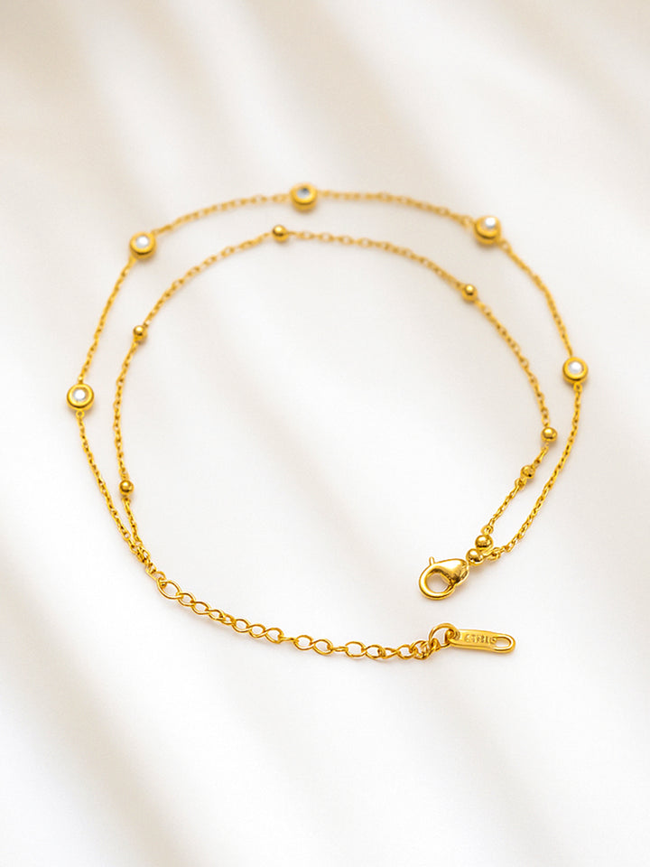 Rubans Stainless Steel 18K Gold-Plated Zircon Studded Layered Anklet